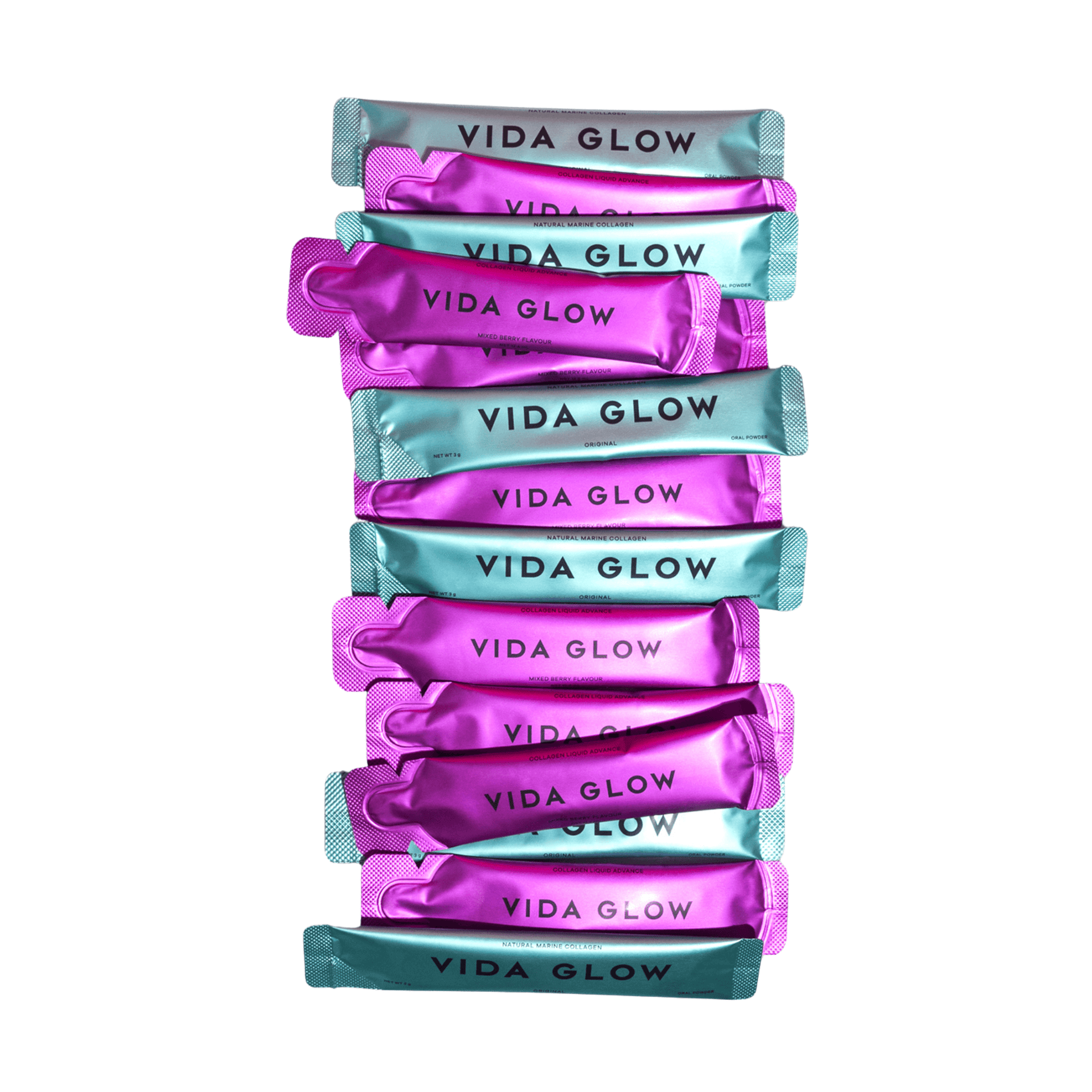 Vida glow super skin set flavour bundle stack on white background