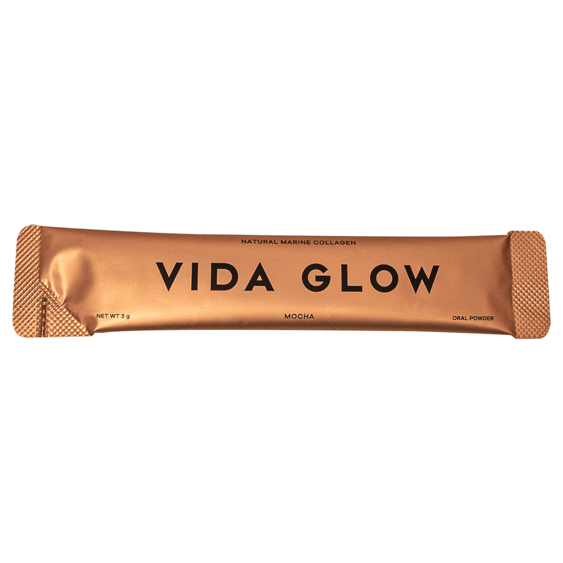 Vida Glow Mocha flavour single sachet close up on white background