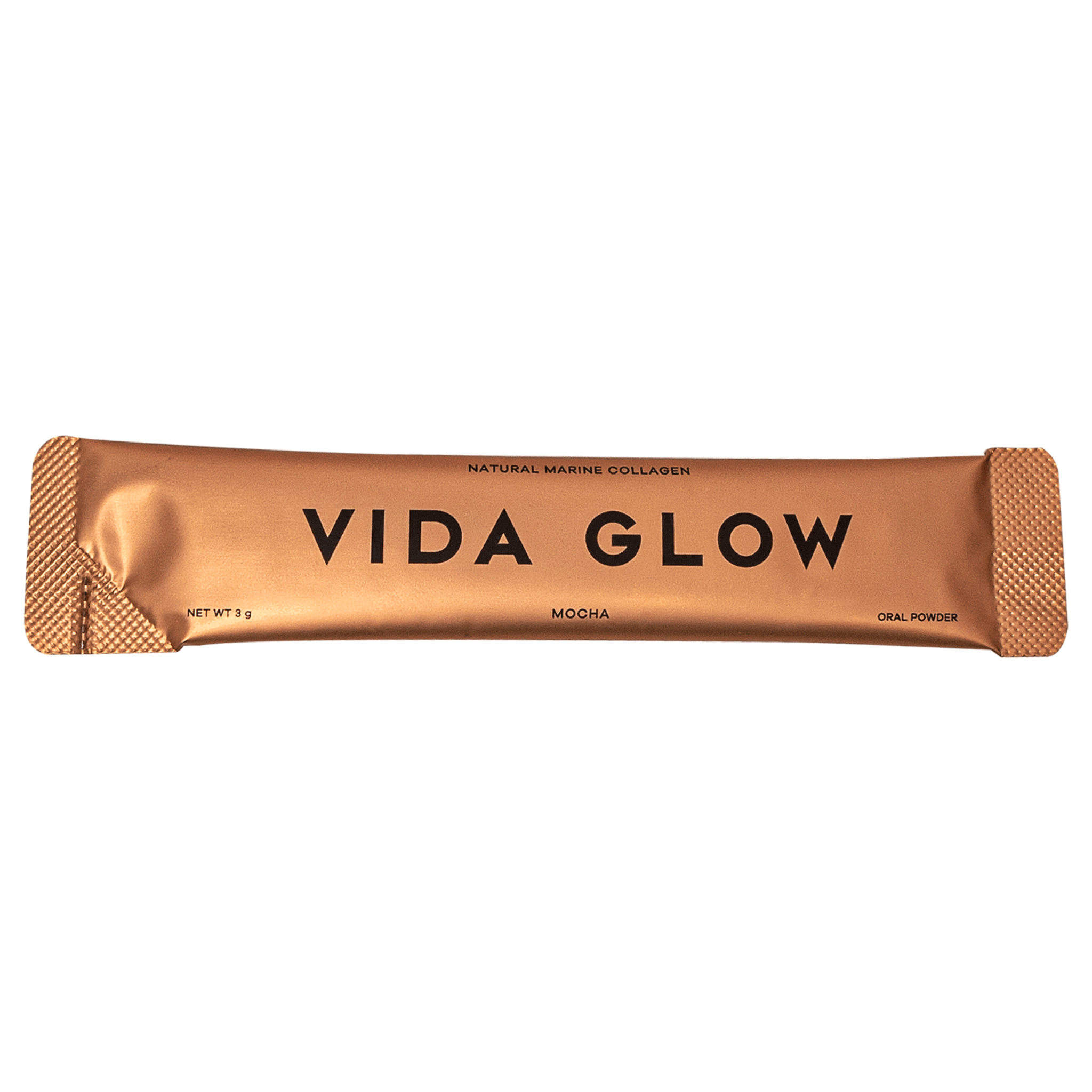 Vida Glow Mocha flavour single sachet close up on white background