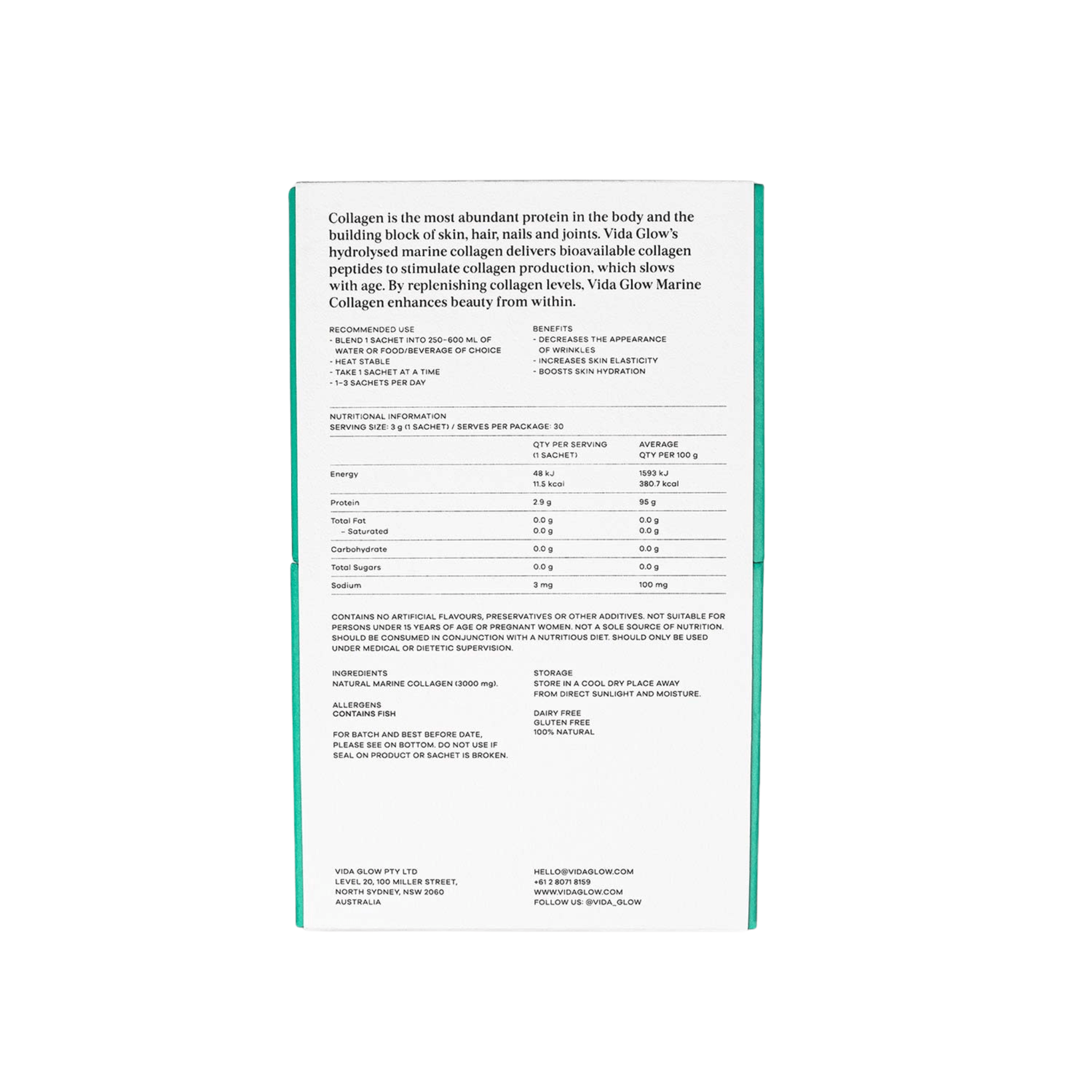 Vida Glow original marine collagen back of box on white background