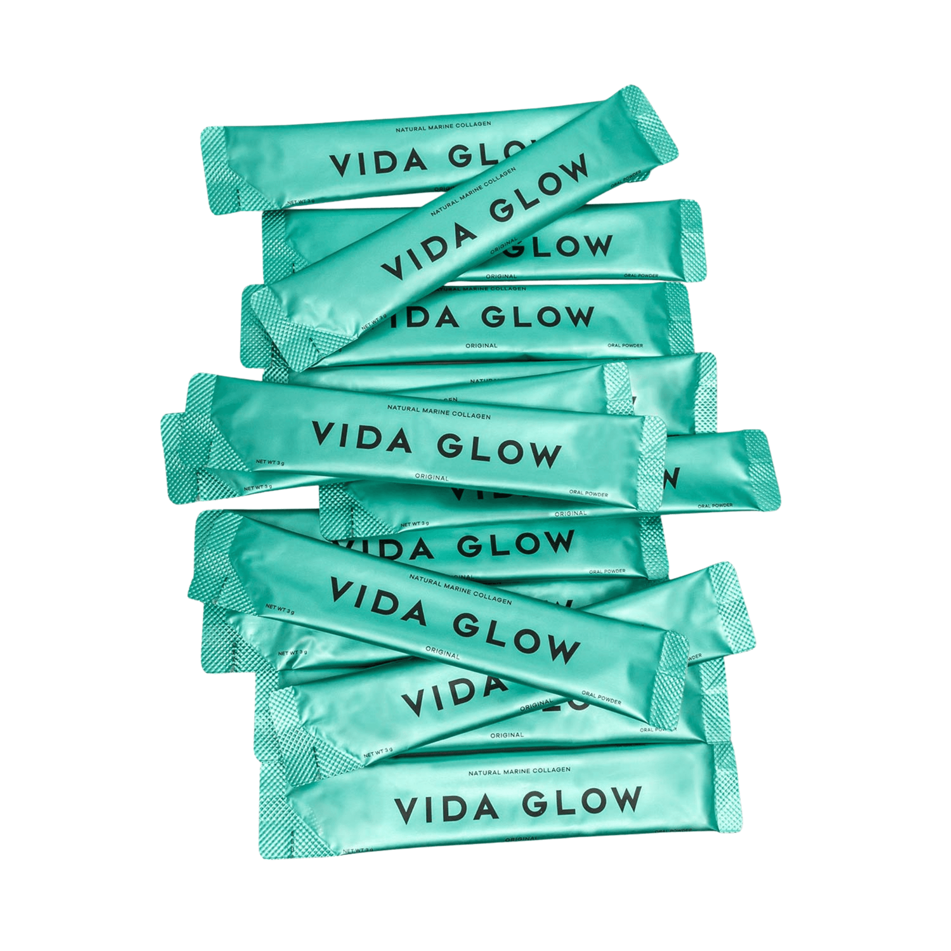 Vida Glow original sachet stack on white background