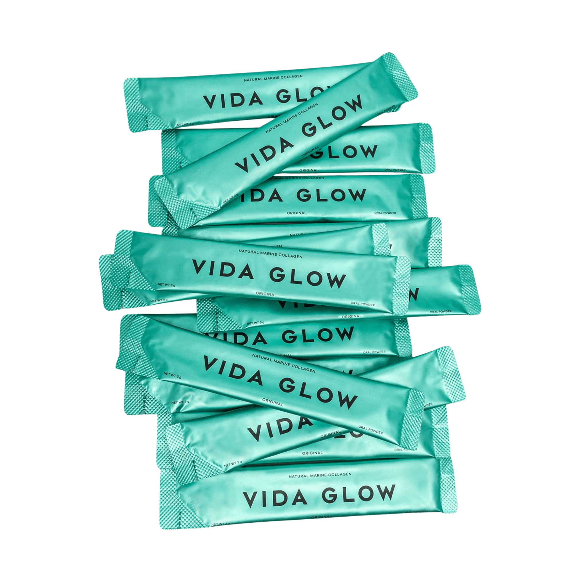 Vida Glow original sachet stack on white background