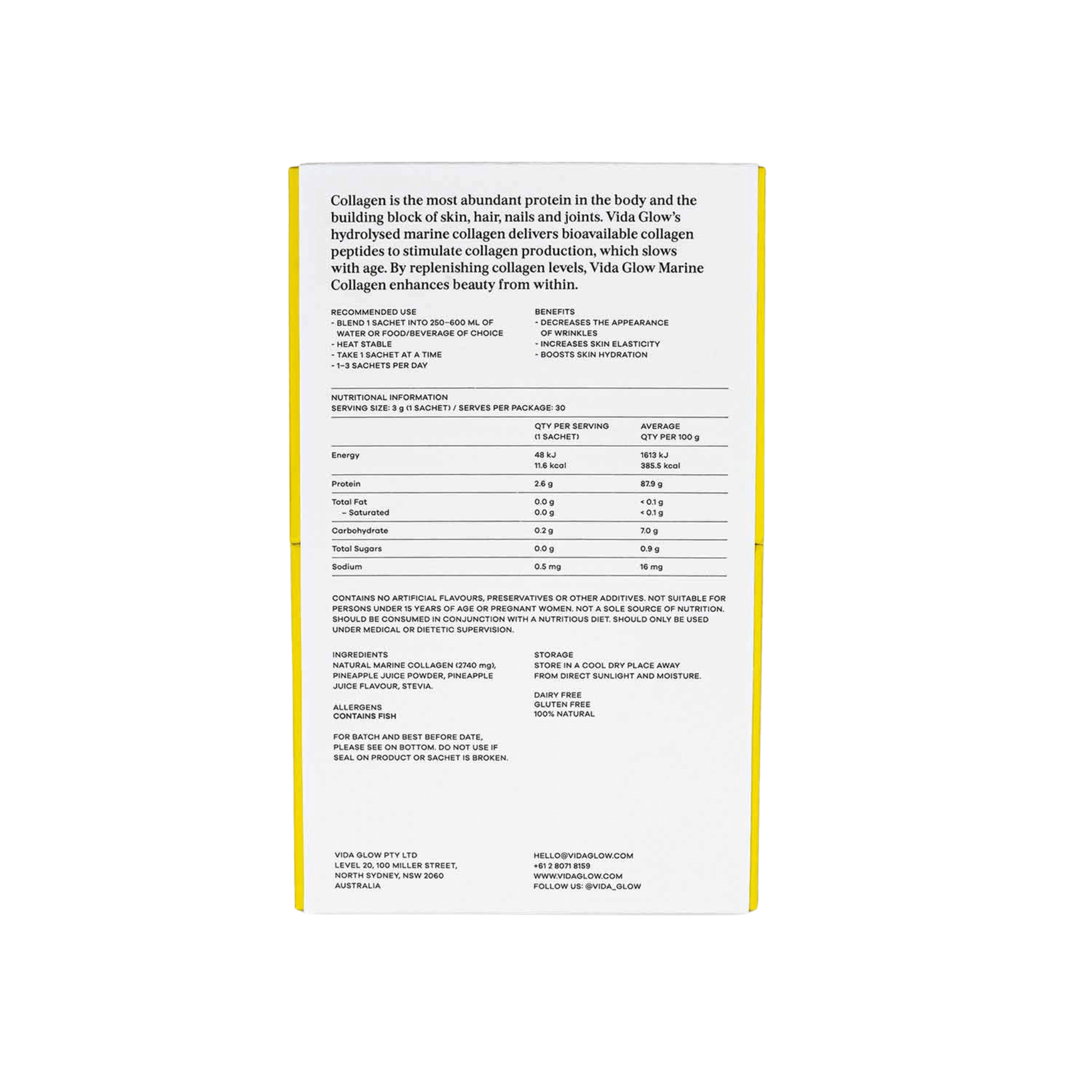 Vida Glow Pineapple flavour back of box on white background