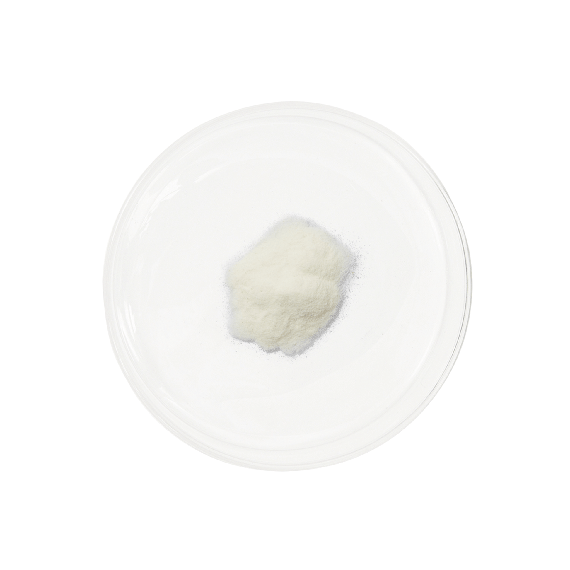 Vida Glow Pro collagen plus powder in a petri dish on a white background