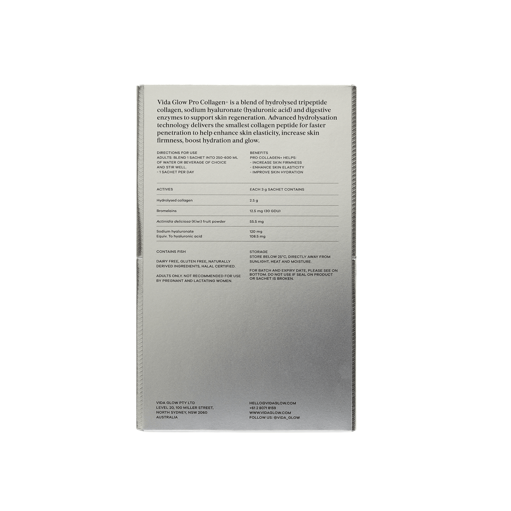 Vida Glow pro collagen plus back of box on white background