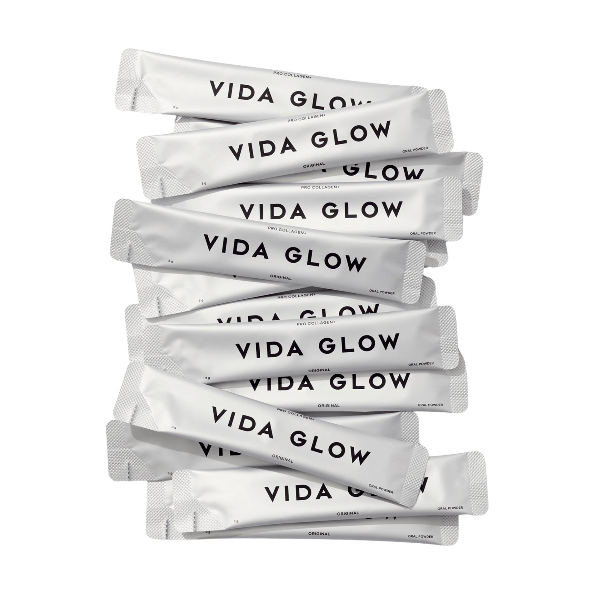 Vida Glow pro collagen powder sachet bundle on white background