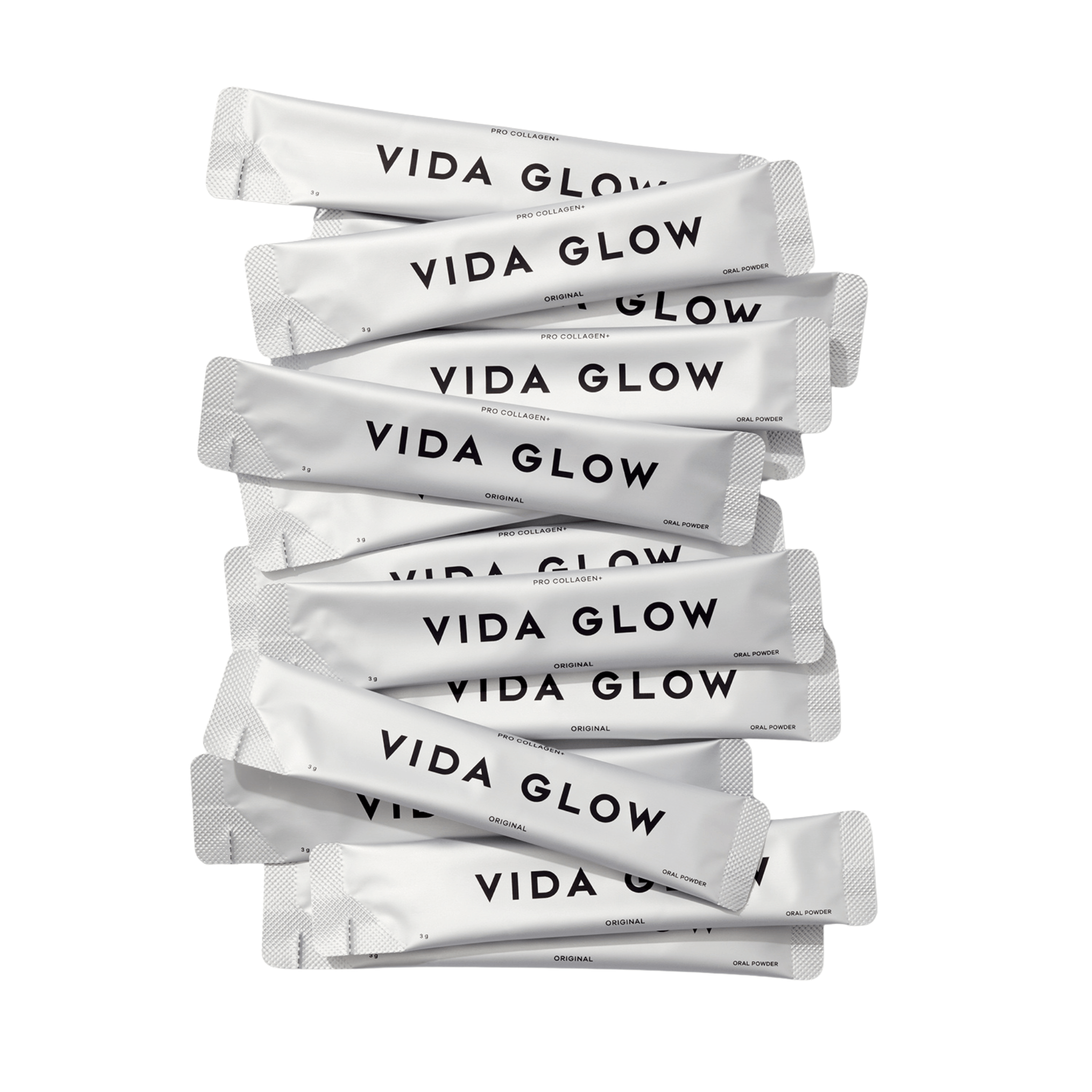 Vida Glow pro collagen powder sachet bundle on white background