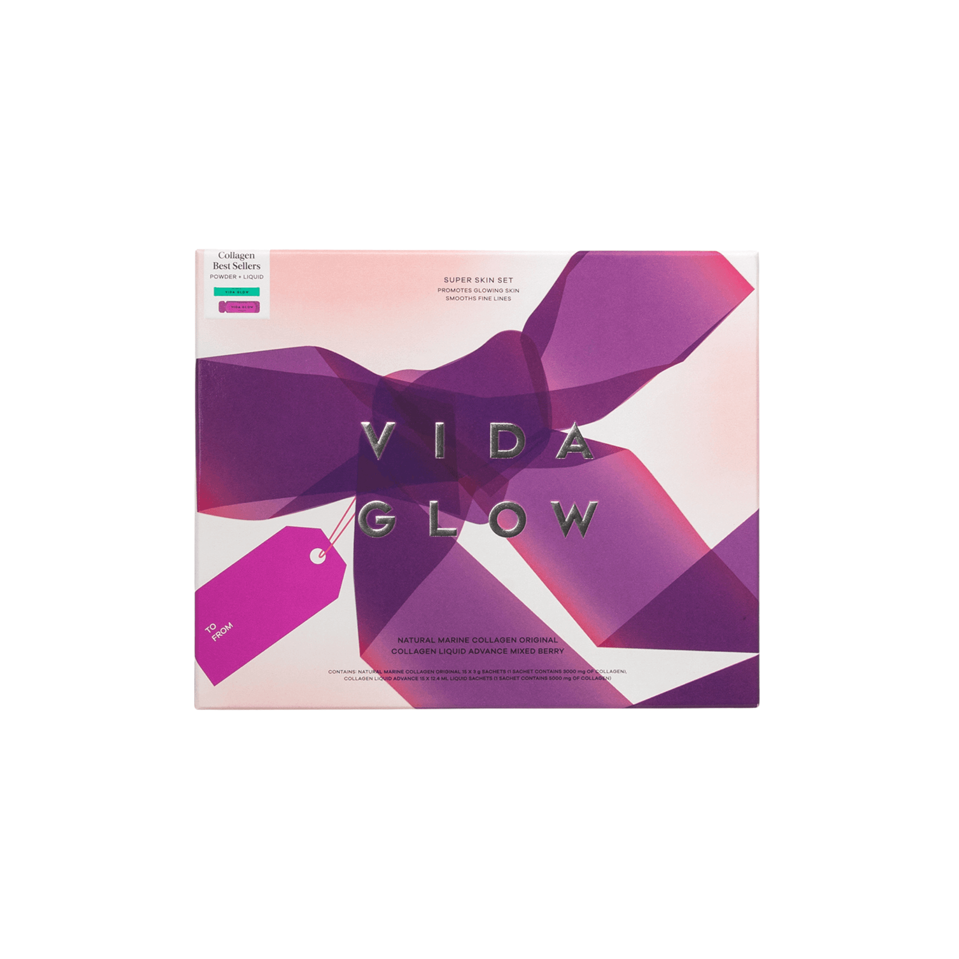 Vida glow super skin set front of packing on white background