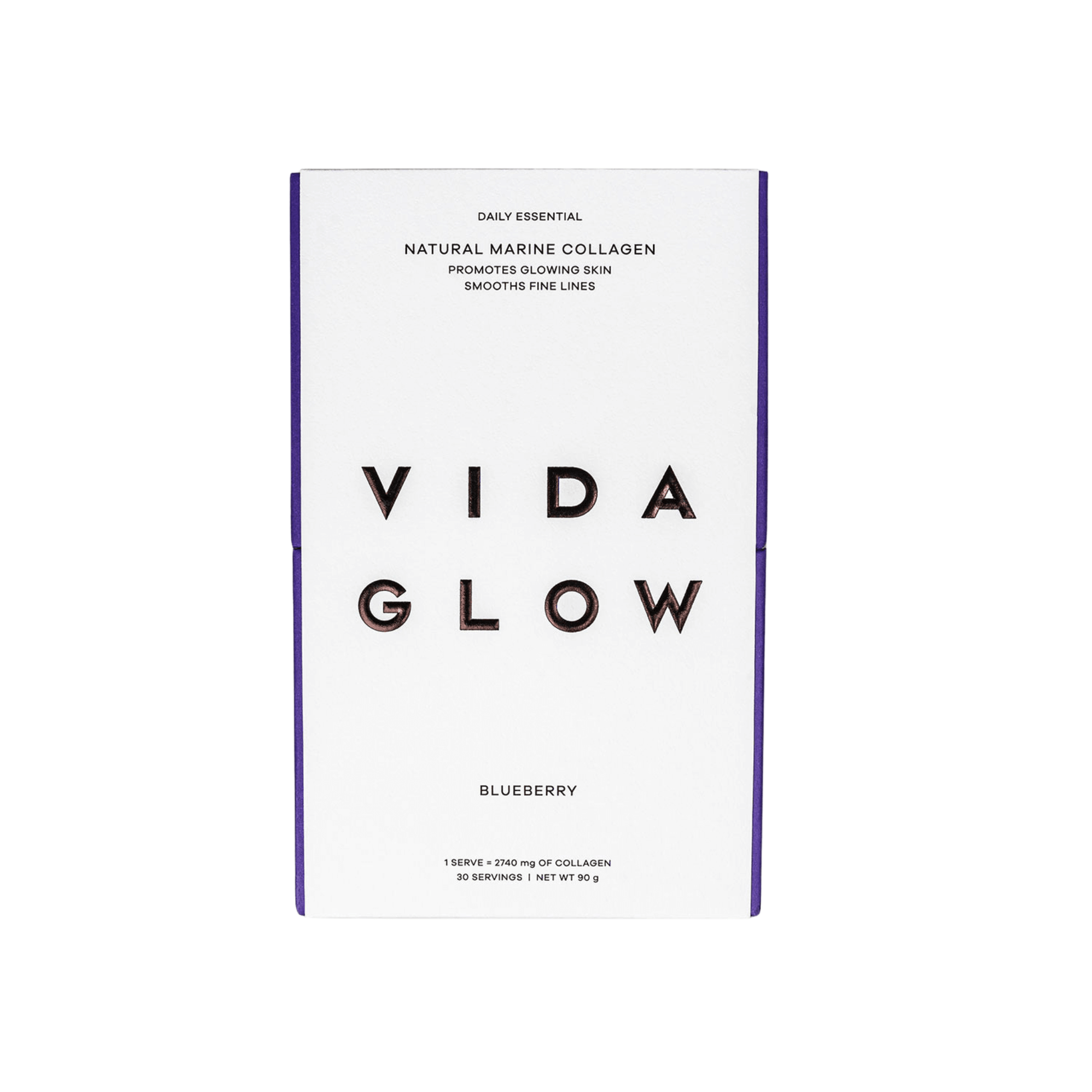 Vida Glow Blueberry front of box on a white background