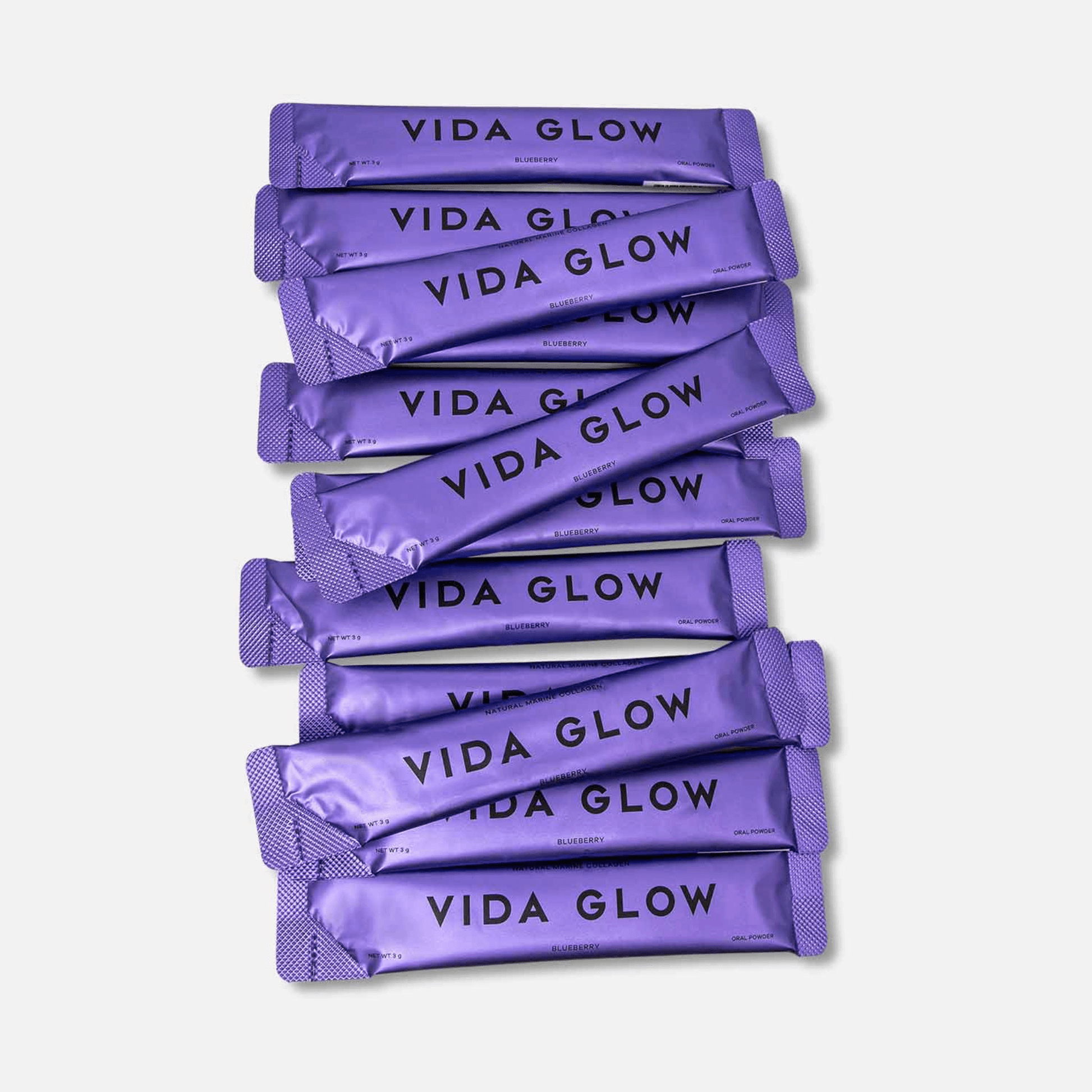 Vida Glow Natural Marine Collagen blueberry sachet stack