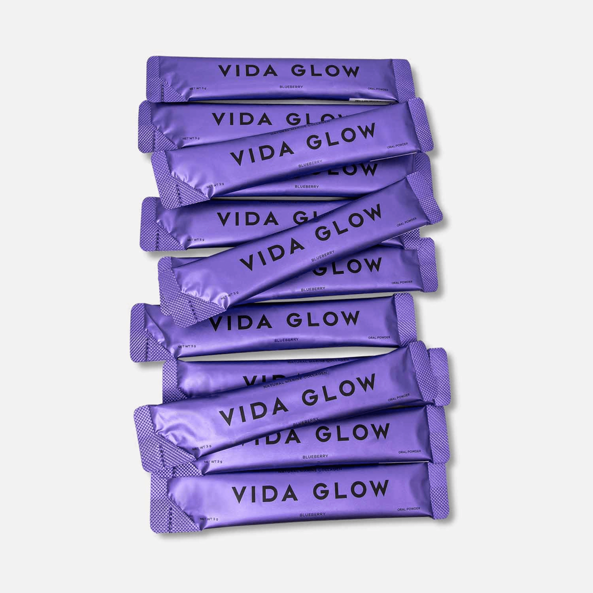 Vida Glow Natural Marine Collagen blueberry sachet stack
