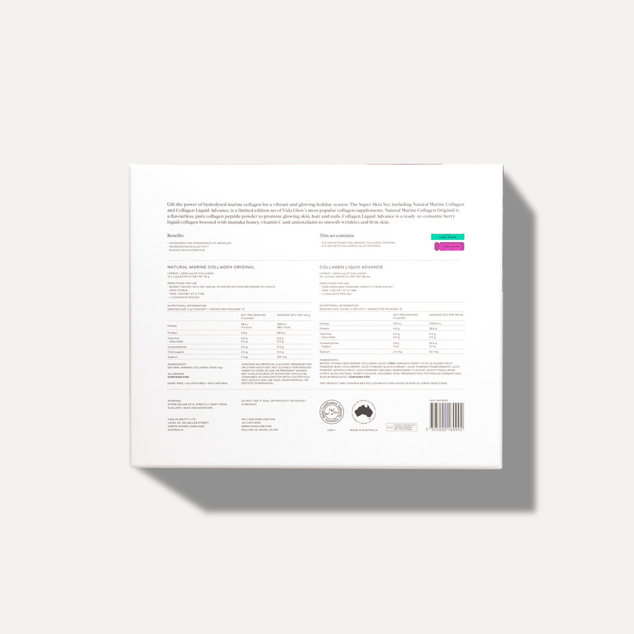 Vida Glow limited edition super skin set back of pack