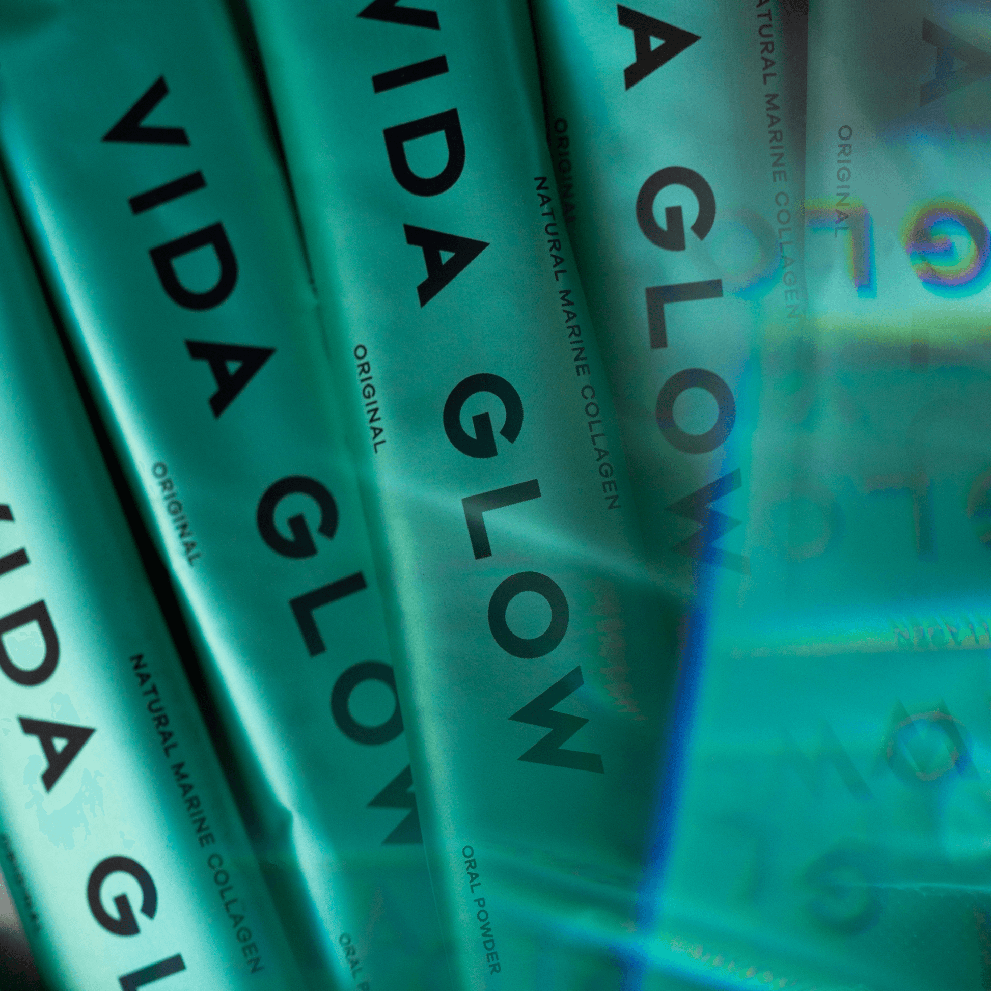 Vida Glow original close up of blue sachets